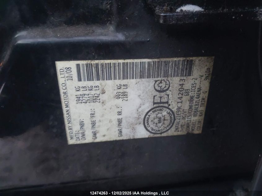 2009 Nissan Altima 2.5/2.5S VIN: 1N4AL21E99C142043 Lot: 12474263