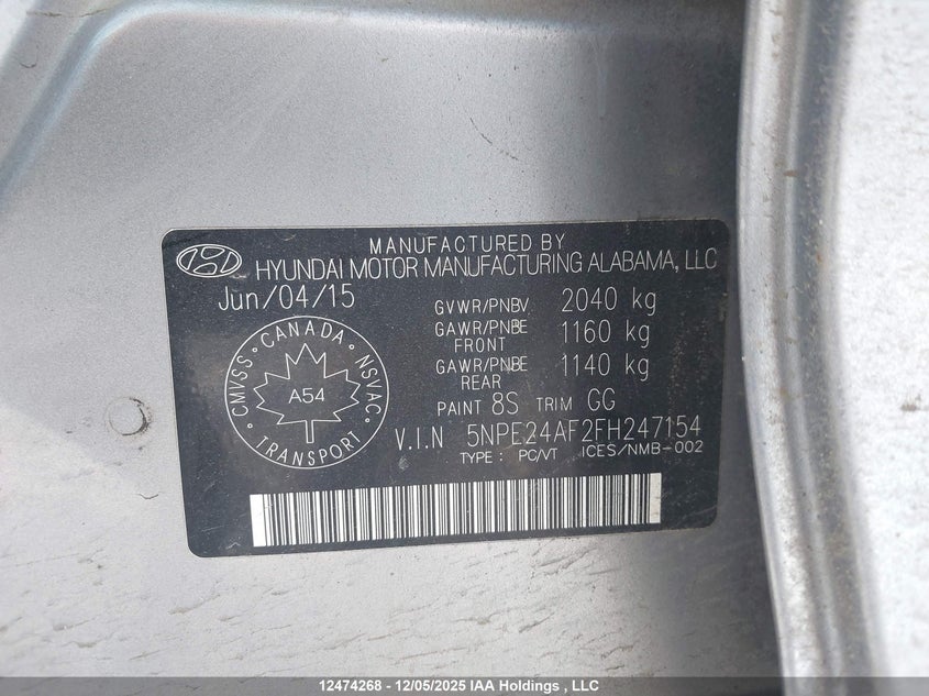 5NPE24AF2FH247154 2015 HYUNDAI SONATA photo no. 18
