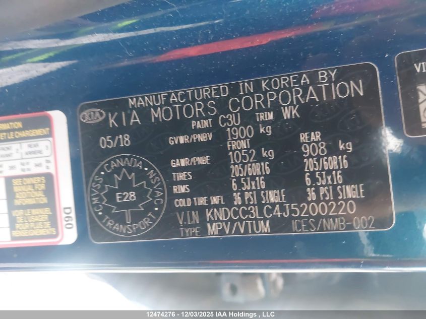 2018 Kia Niro Ex/Graphite VIN: KNDCC3LC4J5200220 Lot: 12474276