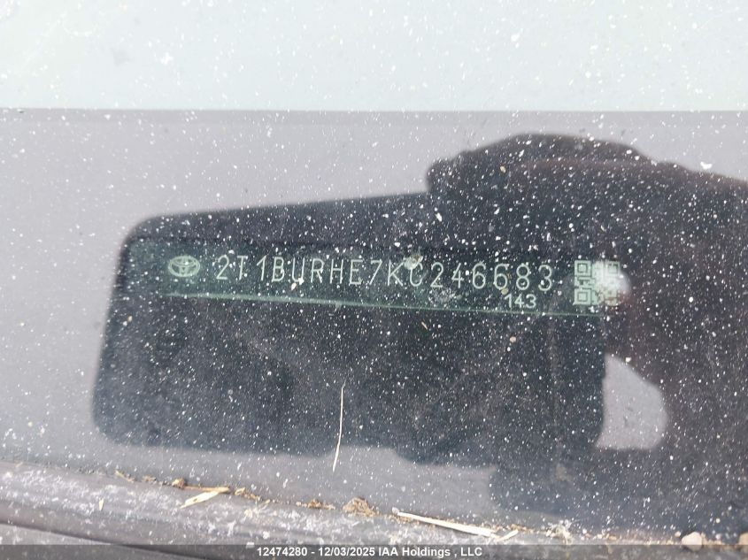 2019 Toyota Corolla Le VIN: 2T1BURHE7KC246683 Lot: 12474280