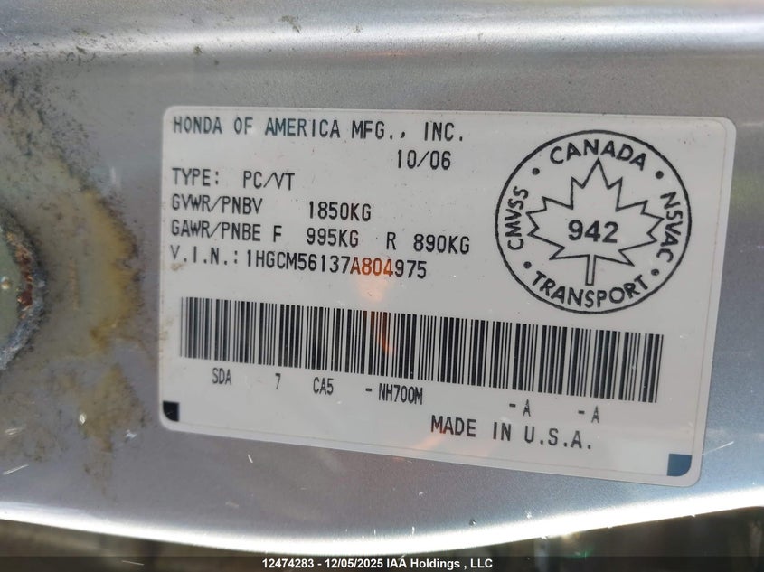 1HGCM56137A804975 2007 HONDA ACCORD photo no. 9