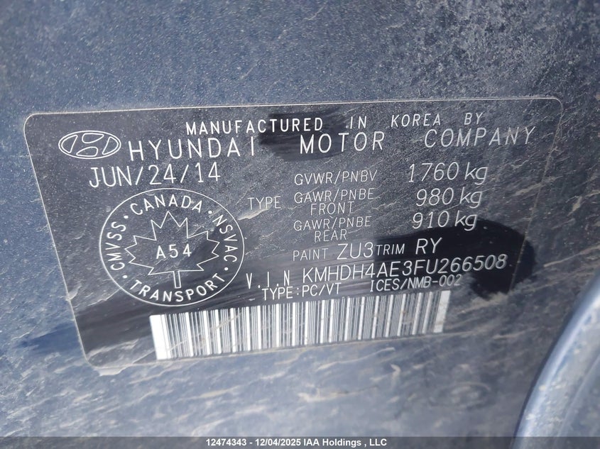 KMHDH4AE3FU266508 2015 HYUNDAI ELANTRA photo no. 9