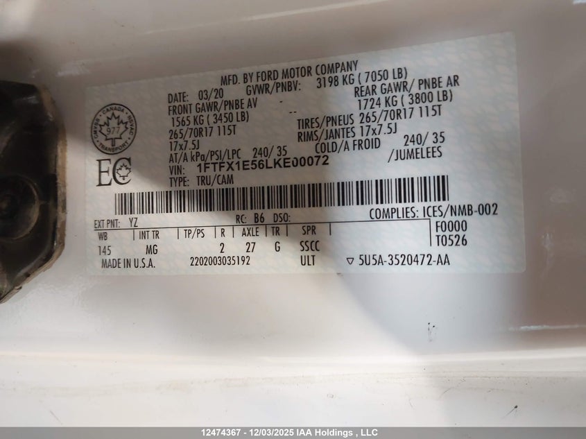 1FTFX1E56LKE00072 2020 FORD F-150 photo no. 9