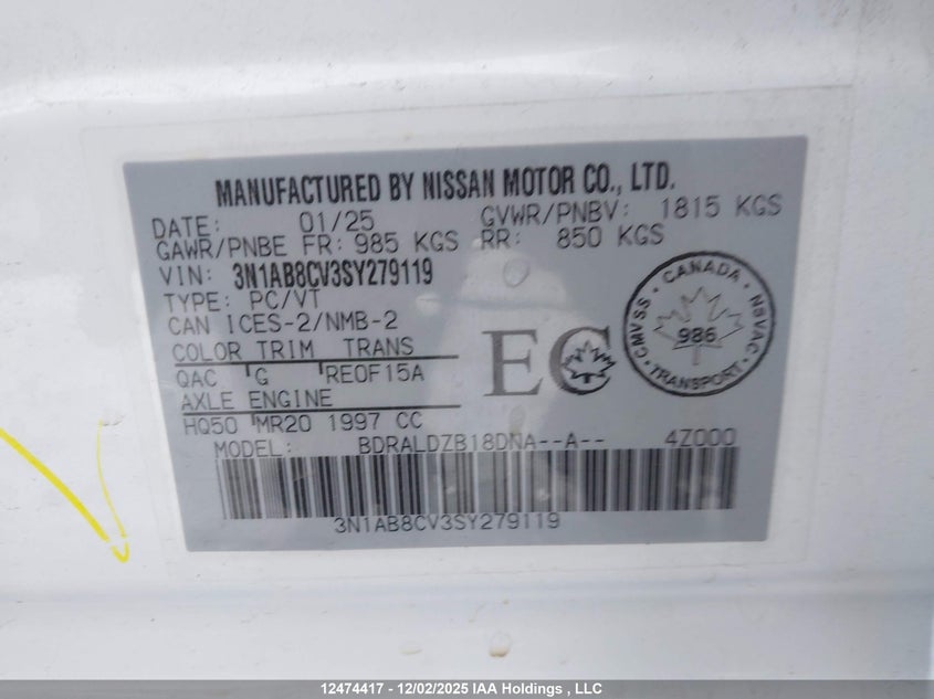 3N1AB8CV3SY279119 2025 NISSAN SENTRA photo no. 9