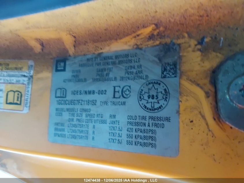 2015 Chevrolet Silverado 2500Hd Wt VIN: 1GC0CUEG7FZ118152 Lot: 12474438