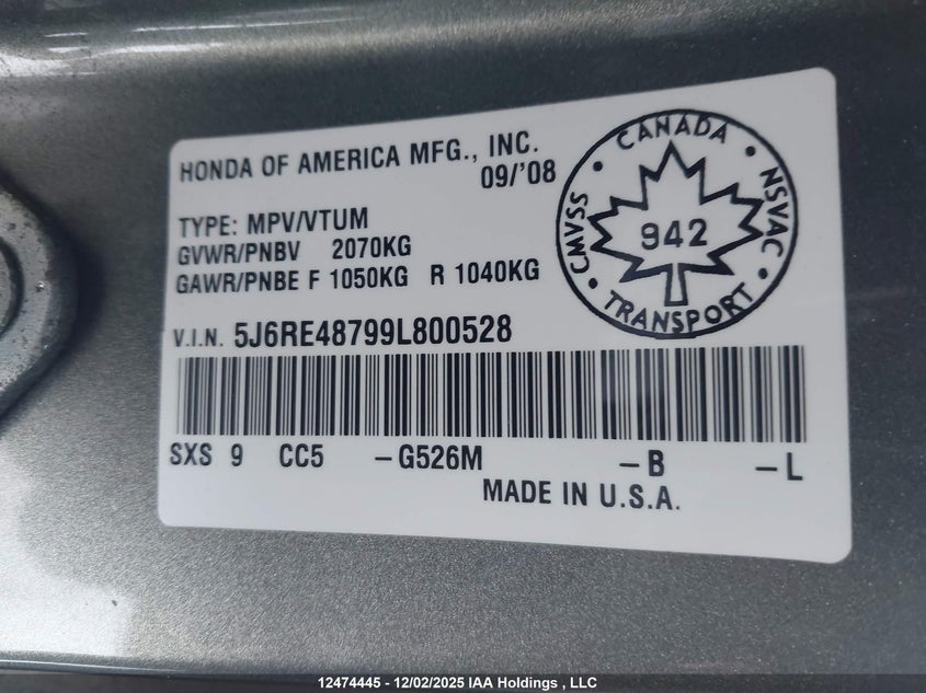 5J6RE48799L800528 2009 HONDA CR-V photo no. 9