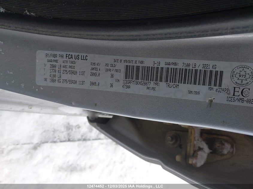 1C6SRFMT6KN528077 2019 RAM 1500 photo no. 9