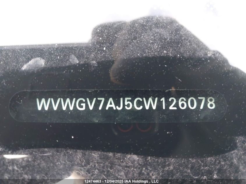 2012 Volkswagen Gti VIN: WVWGV7AJ5CW126078 Lot: 12474463