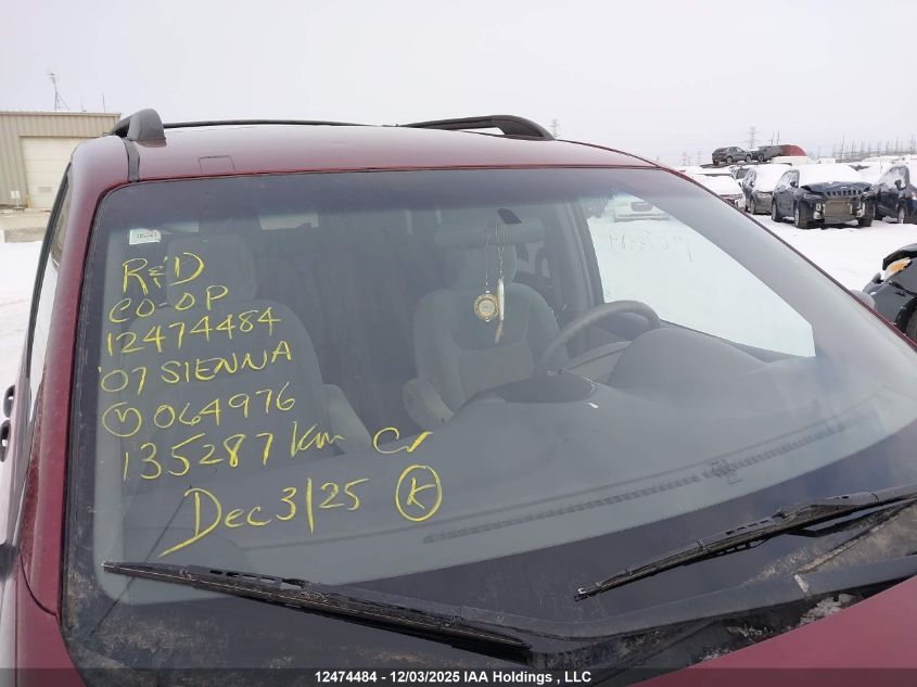 2007 Toyota Sienna Ce 7 Passenger/Ce 8 Passenger VIN: 5TDZK29C07S064976 Lot: 12474484