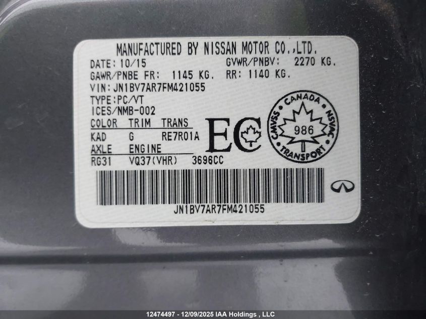 2015 Infiniti Q50 VIN: JN1BV7AR7FM421055 Lot: 12474497