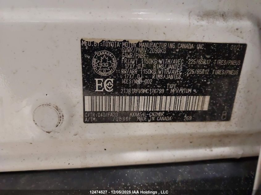 2021 Toyota Rav4 Xle/Xle Premium VIN: 2T3R1RFV9MC176799 Lot: 12474527