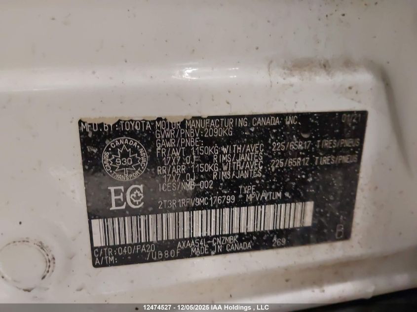 2021 Toyota Rav4 Xle/Xle Premium VIN: 2T3R1RFV9MC176799 Lot: 12474527