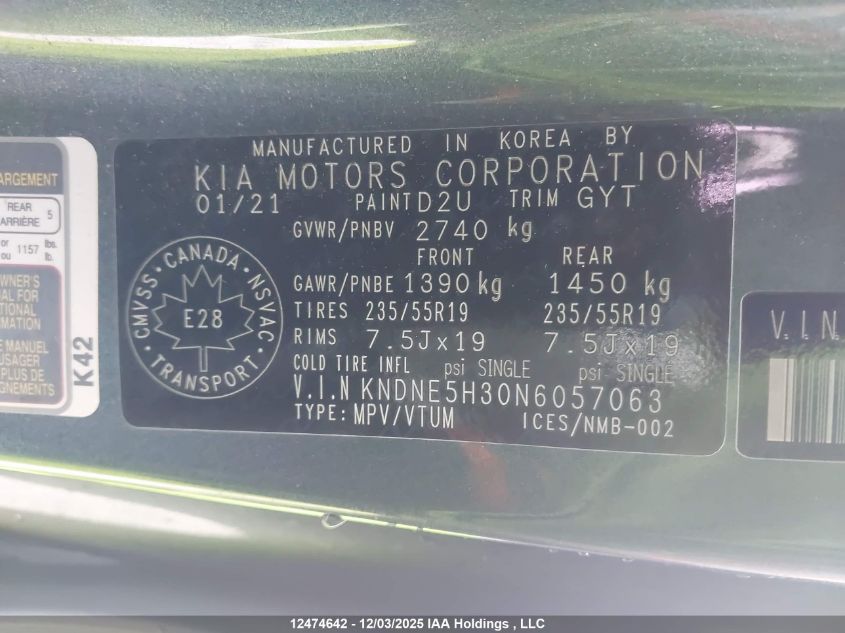 2022 Kia Carnival Sx VIN: KNDNE5H30N6057063 Lot: 12474642