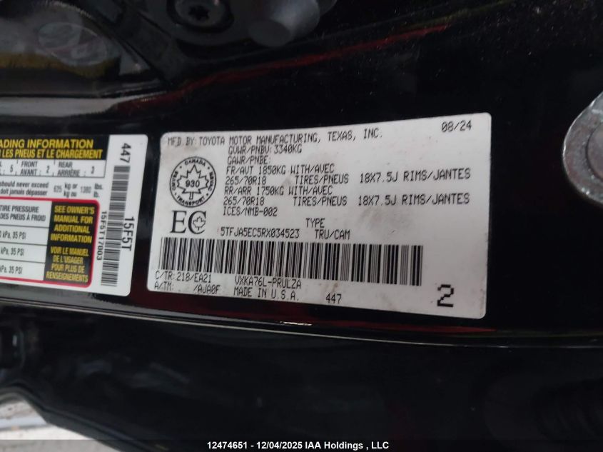 2024 Toyota Tundra Crewmax Limited VIN: 5TFJA5EC5RX034523 Lot: 12474651