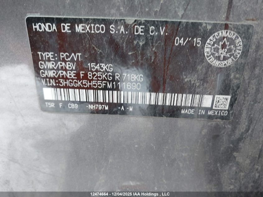 2015 Honda Fit Lx VIN: 3HGGK5H55FM111690 Lot: 12474664