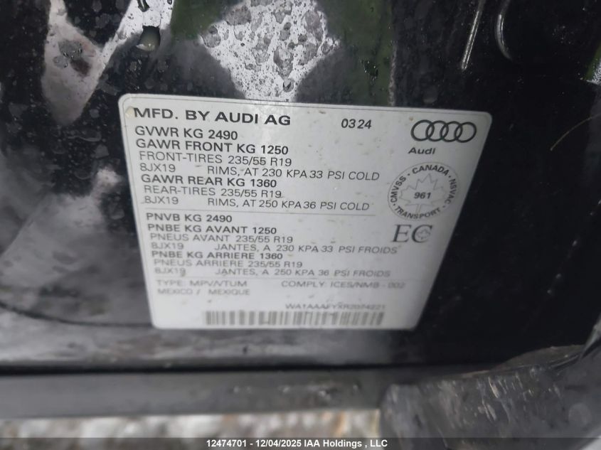 2024 Audi Q5 Komfort 45 VIN: WA1AAAFYXR2074221 Lot: 12474701