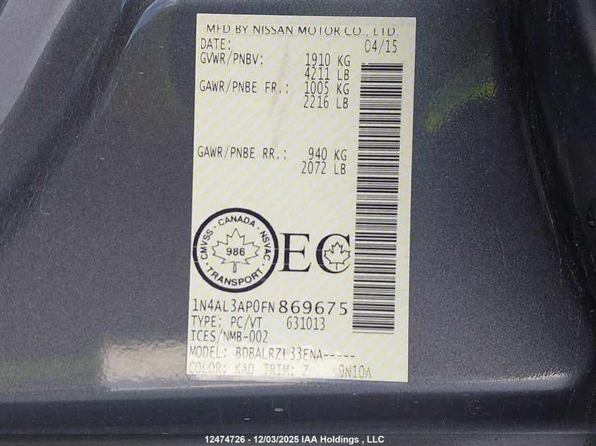 1N4AL3AP0FN869675 2015 NISSAN ALTIMA photo no. 9