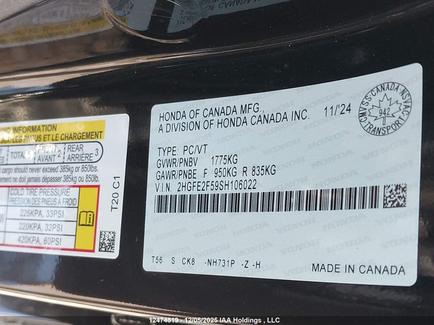 2HGFE2F59SH106022 2025 HONDA CIVIC photo no. 9