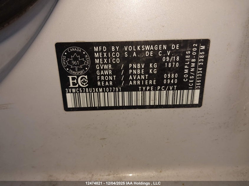 3VWC57BU3KM107791 2019 VOLKSWAGEN JETTA photo no. 19