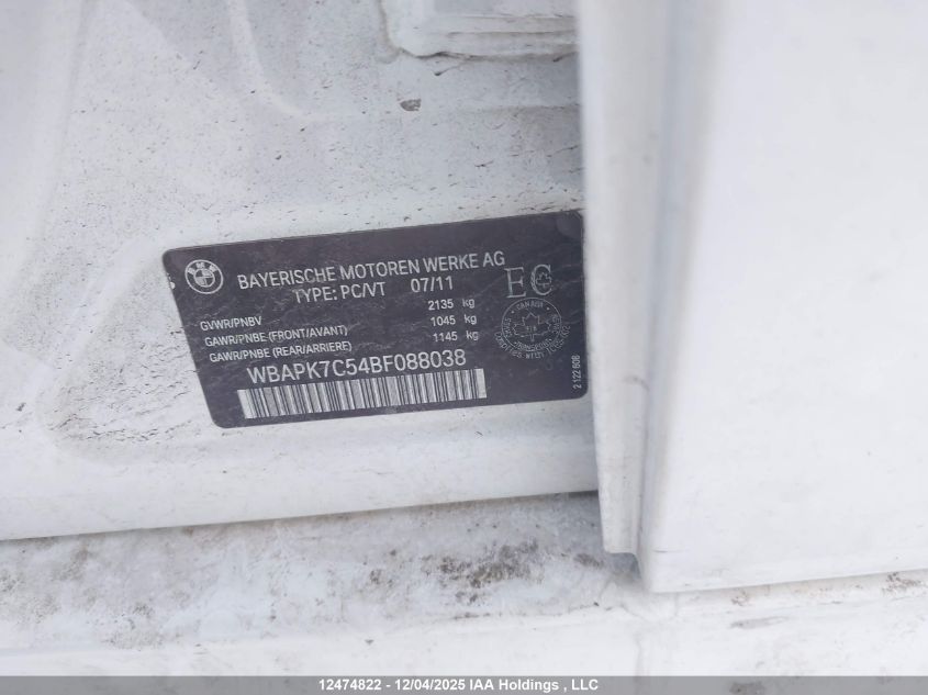 2011 BMW 328I xDrive VIN: WBAPK7C54BF088038 Lot: 12474822