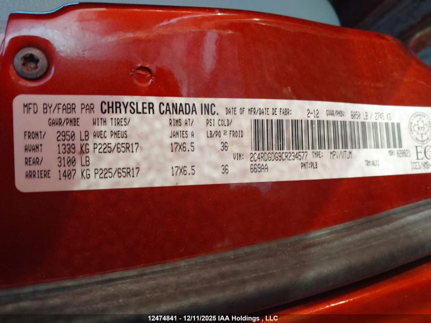 2012 Dodge Grand Caravan Crew VIN: 2C4RDGDG9CR234577 Lot: 12474841