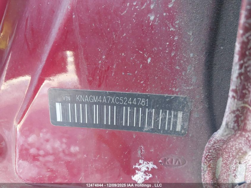 2012 Kia Optima Lx/Lx+ VIN: KNAGM4A7XC5244751 Lot: 12474844