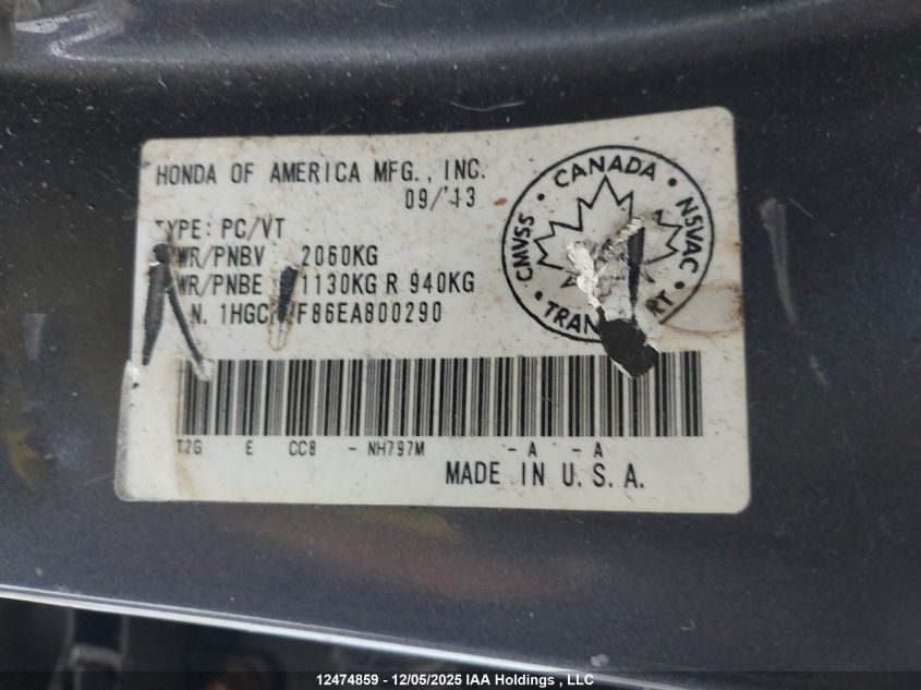 2014 Honda Accord Exl VIN: 1HGCR3F86EA800290 Lot: 12474859