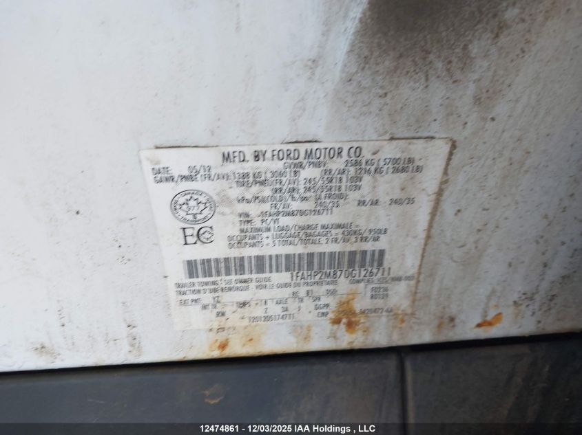 2013 Ford Taurus Police Interceptor VIN: 1FAHP2M87DG126711 Lot: 12474861