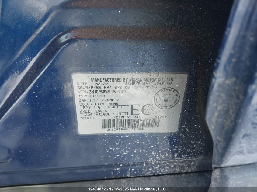 2020 Nissan Kicks VIN: 3N1CP5BV8LL509049 Lot: 12474872