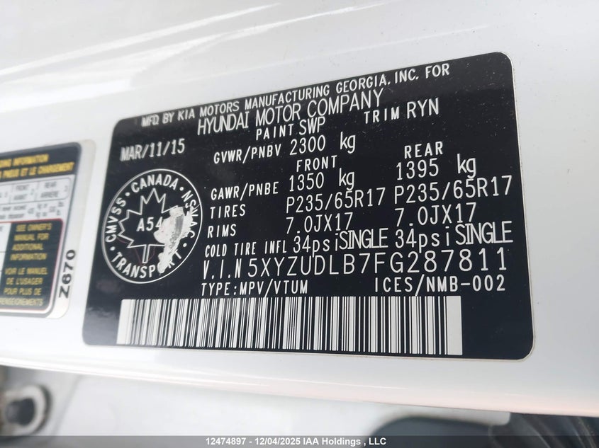 5XYZUDLB7FG287811 2015 HYUNDAI SANTA FE photo no. 18