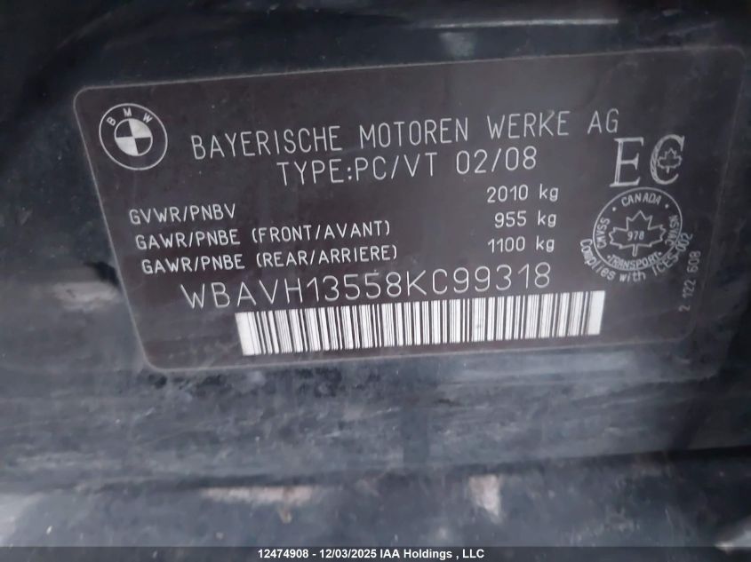 2008 BMW 323 I VIN: WBAVH13558KC99318 Lot: 12474908