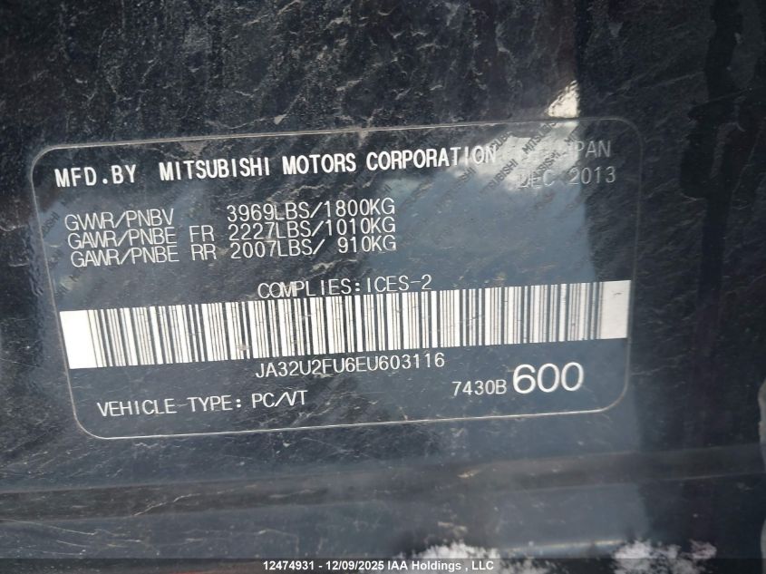 2014 Mitsubishi Lancer Es/Es Sport VIN: JA32U2FU6EU603116 Lot: 12474931