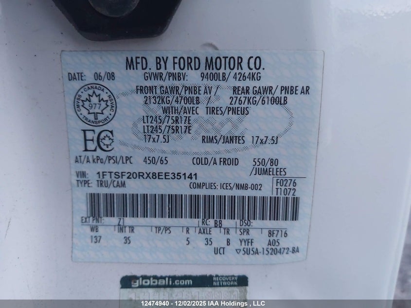 1FTSF20RX8EE35141 2008 FORD F250 photo no. 9
