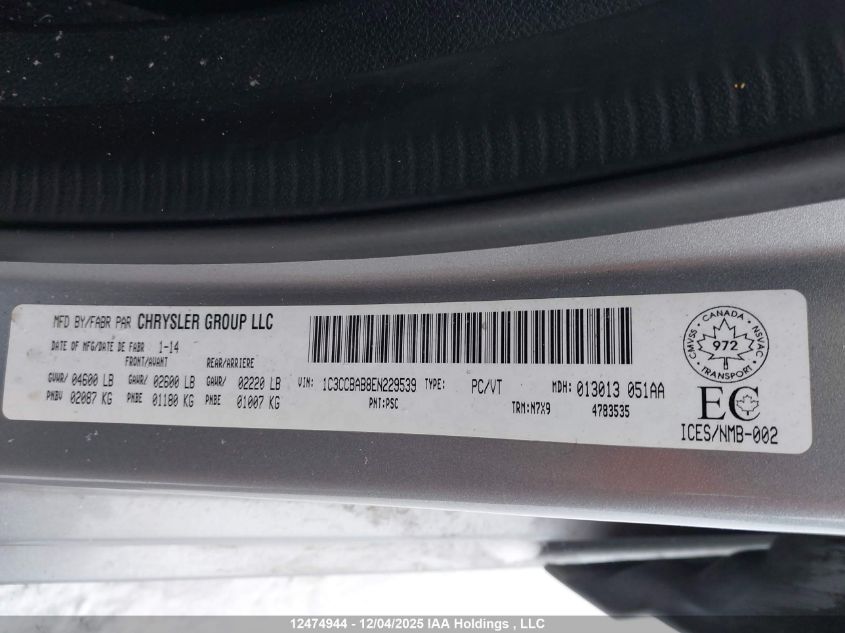 2014 Chrysler 200 Lx VIN: 1C3CCBAB8EN229539 Lot: 12474944