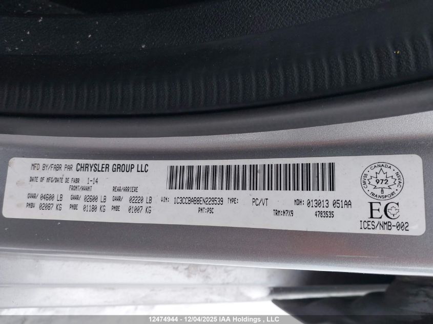 2014 Chrysler 200 Lx VIN: 1C3CCBAB8EN229539 Lot: 12474944