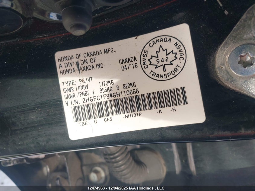 2HGFC1F94GH110666 2016 HONDA CIVIC photo no. 9