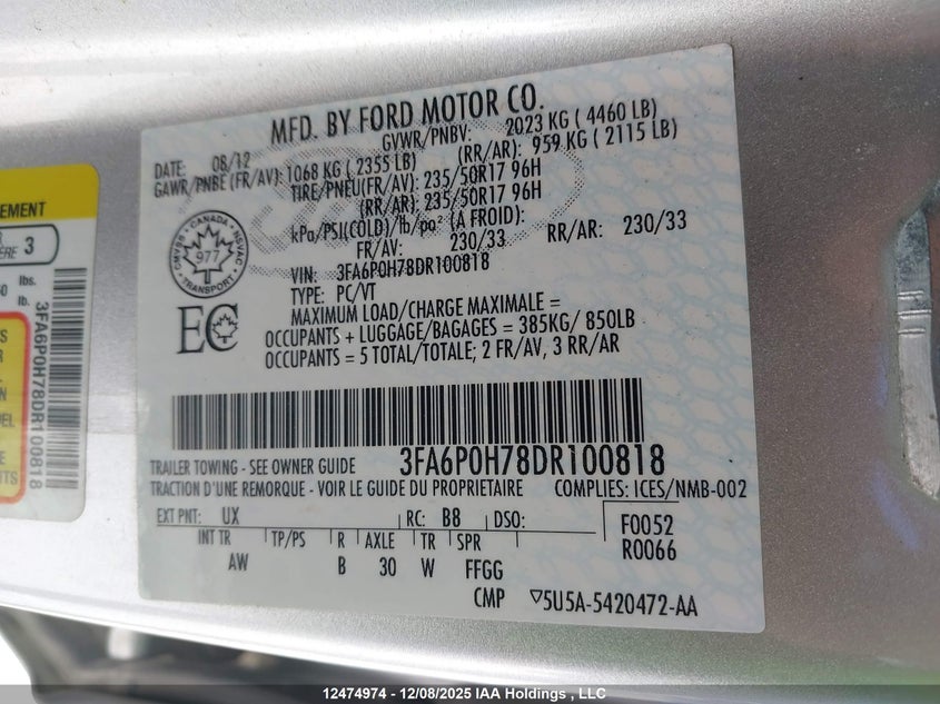 3FA6P0H78DR100818 2013 FORD FUSION photo no. 19