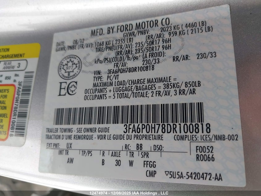 3FA6P0H78DR100818 2013 FORD FUSION photo no. 9