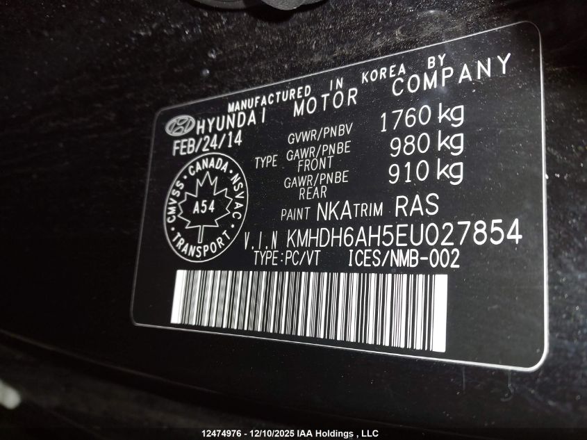 2014 Hyundai Elantra Coupe Gs/Se VIN: KMHDH6AH5EU027854 Lot: 12474976