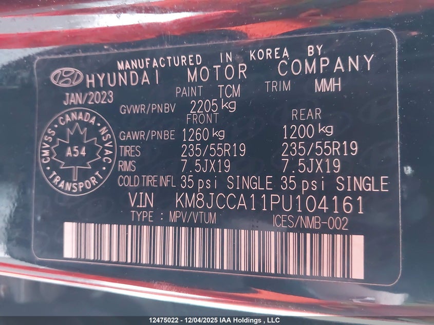 KM8JCCA11PU104161 2023 HYUNDAI TUCSON photo no. 9