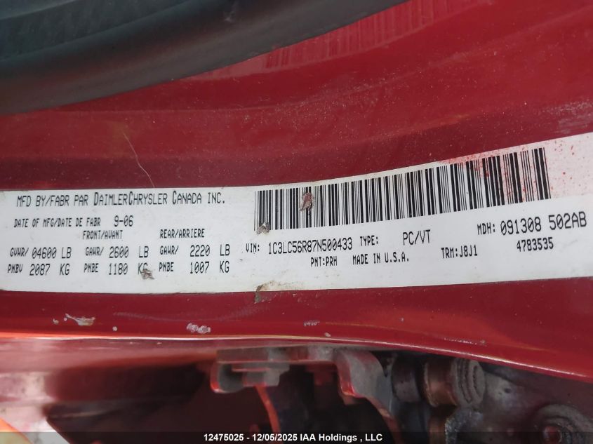 2007 Chrysler Sebring Touring VIN: 1C3LC56R87N500433 Lot: 12475025