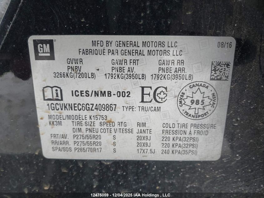 2016 Chevrolet Silverado 1500 Ls/Wt VIN: 1GCVKNEC6GZ409867 Lot: 12475059