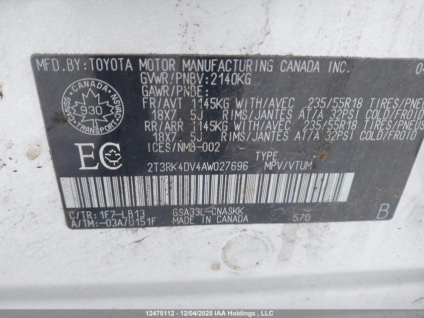 2T3RK4DV4AW027696 2010 TOYOTA RAV 4 photo no. 9