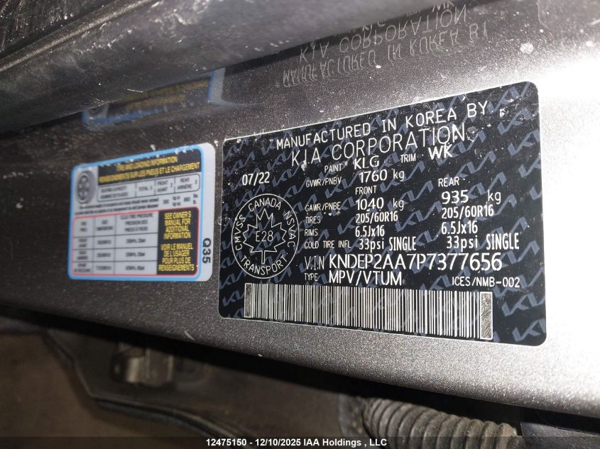 2023 Kia Seltos Lx VIN: KNDEP2AA7P7377656 Lot: 12475150