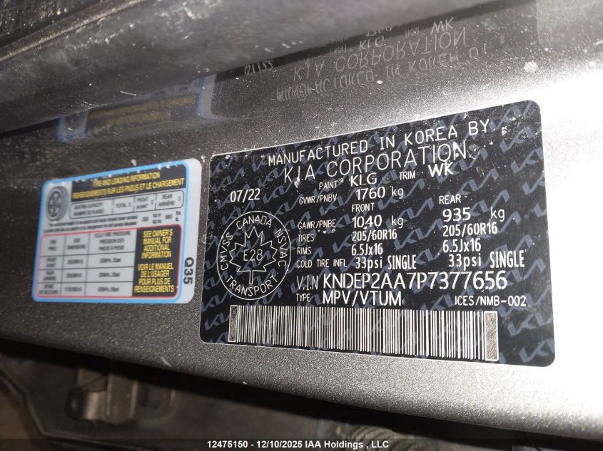 2023 Kia Seltos Lx VIN: KNDEP2AA7P7377656 Lot: 12475150