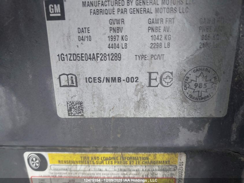 2010 Chevrolet Malibu Lt Platinum Edition VIN: 1G1ZD5E04AF281289 Lot: 12475154