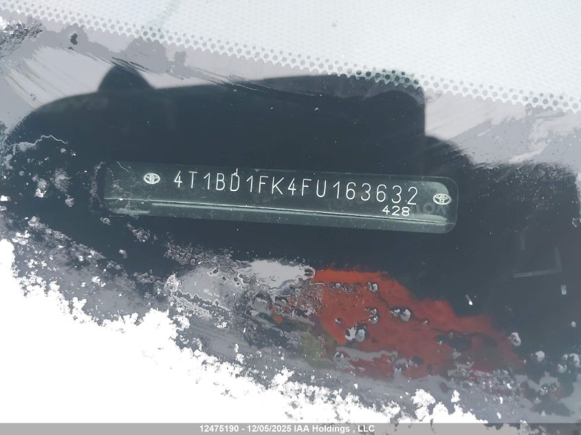 2015 Toyota Camry Hybrid Se VIN: 4T1BD1FK4FU163632 Lot: 12475190