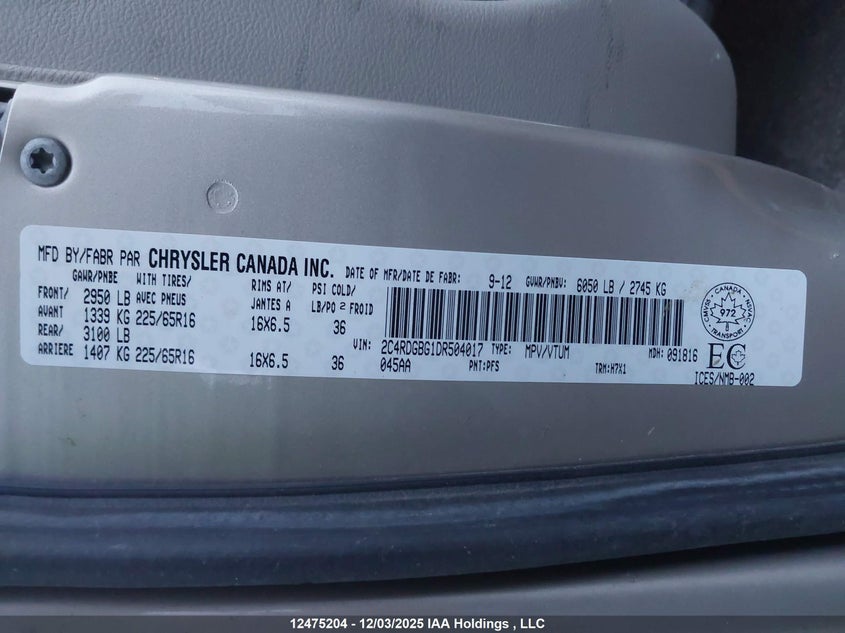 2C4RDGBG1DR504017 2013 DODGE CARAVAN photo no. 9