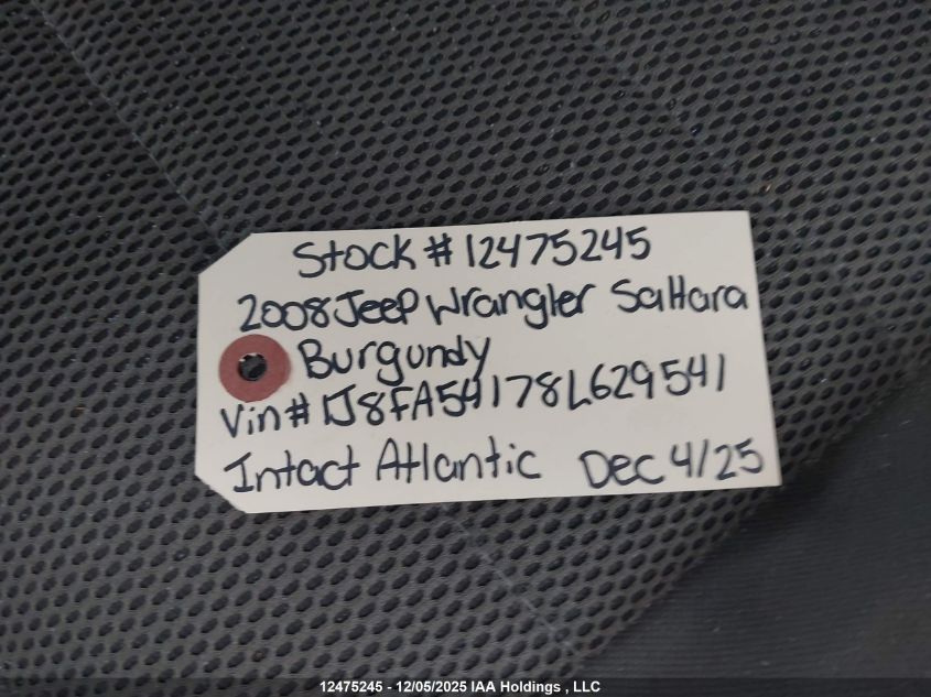 2008 Jeep Wrangler Sahara VIN: 1J8FA54178L629541 Lot: 12475245