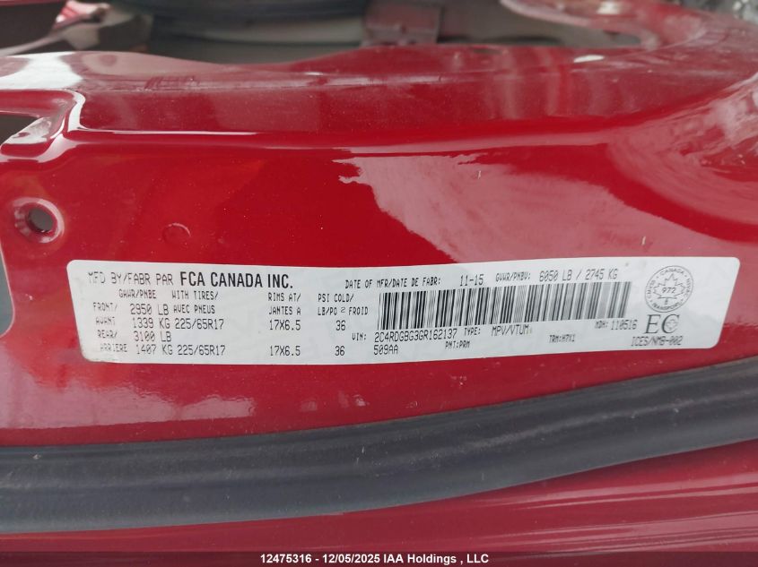 2016 Dodge Grand Caravan Se/Sxt VIN: 2C4RDGBG3GR162137 Lot: 12475316